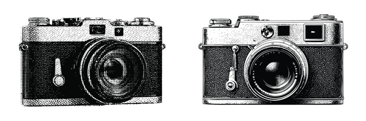 Creative style halftone camera vector set, Vintage and retro photography camera logo and icon