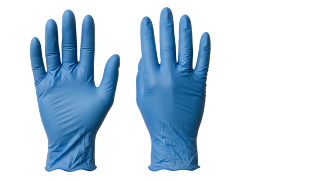 Blue Latex Gloves Spread Open cutout png isolated on a transparent background - Powered by Adobe