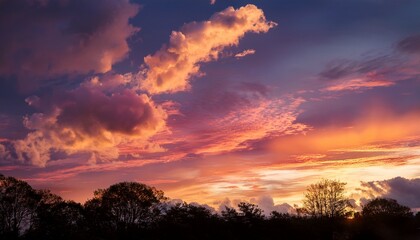 Obraz premium During Sunset The Sky Turns Bright Colors And The Clouds Reflect Shades Of Yellow Orange And Pink