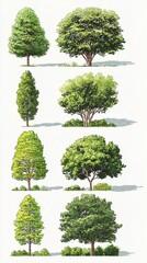 Fototapeta premium Stylized Green Trees and Bushes Set for Landscape Design