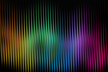 Abstract rainbow colored vertical lines with a dark background and a wavy pattern
