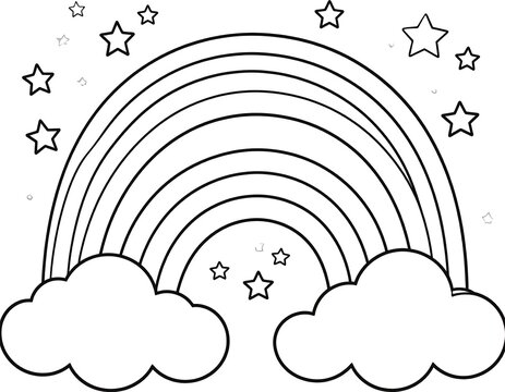 Simple rainbow with clouds and stars