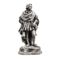 Obraz premium A Columbus statue miniature, detailed stone texture, isolated on white background, centered object --ar 1:1 --raw