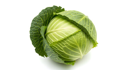 Fototapeta premium Fresh Green Savoy Cabbage Head: Nutrient-Rich Vegetable for Healthy Culinary Creations and Dietary Planning on White Background