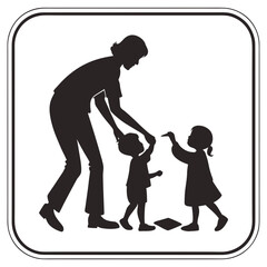 Adult and children silhouettes interacting family