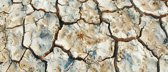 Obraz premium Dried-up, cracked earth with signs of drought, useful for environmental projects, articles on climate change and natural disasters.