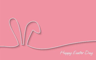 Happy easter background decorated with cute bunny ears and hand drawn line. Vector