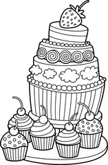 Multi-tiered Cake with Cupcakes and Strawberry birthday cake celebration