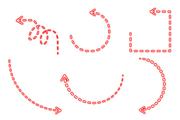 Collection of glowing pink arrows pointing in various directions neon light effect isolated on transparent background