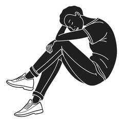Black silhouette of a person sitting with head down