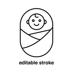 Vector art of baby in swaddle in editable stroke style
