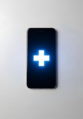 Obraz premium Mobile device showing a vibrant digital cross symbol for healthcare