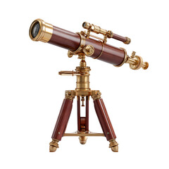 A classic telescope with polished wood and brass, ultra-detailed, isolated on white background, centered object --ar 1:1 --raw