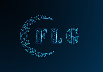 Low poly letter logo FLG design. FLG letter logo low poly vector design on blue color gradient background. FLG logo low poly design