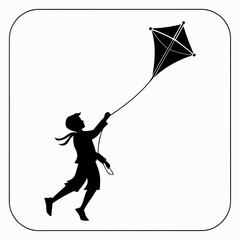 Boy flying a black kite silhouette child