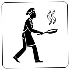 Chef cooking with frying pan and steam on white background