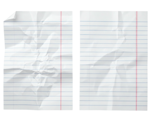 Two sheets of lined paper, one crumpled, showing the texture of each page