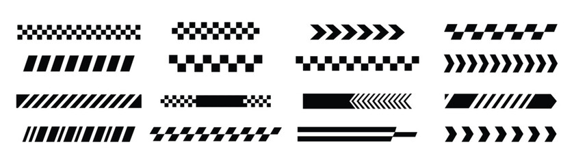 Race Flag Silhouettes, Race Flag Design Vector Illustration Set. Racing stripes. Race flag. Checkered flag. Sport car decal stripe. vector illustration 