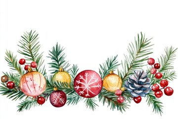 Fern Christmas border christmas illustration watercolor.