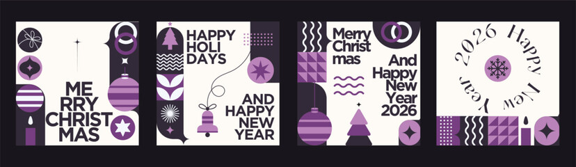Merry Christmas And Happy New Year Vibrant Abstract Minimalist Geometric Poster Design Collection