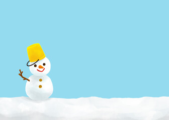積もった雪と雪だるまの水彩画