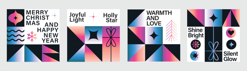 Merry Christmas And Happy New Year Vibrant Abstract Minimalist Geometric Poster Design Collection