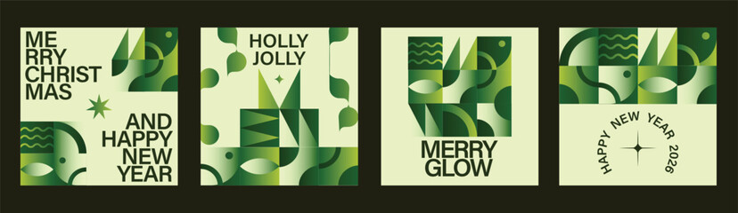 Merry Christmas And Happy New Year Vibrant Abstract Minimalist Geometric Poster Design Collection