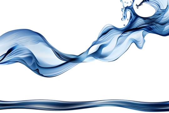 Dynamic blue liquid waves splash and flow elegantly, creating a sense of motion and purity for modern design and branding projects.