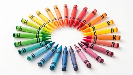 Arrangement of colorful crayons in a circular pattern