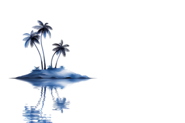 Serene tropical island oasis with tranquil water reflection, evoking peaceful vacation dreams and exotic escapism for your projects.