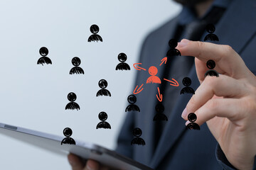 Image depicting a businessman connecting with a network of people, ideal for social media,...