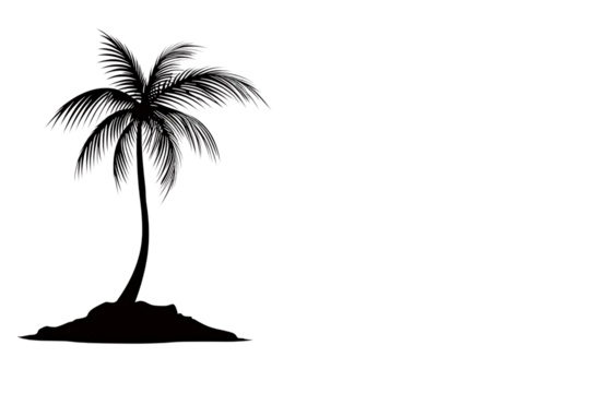 Stunning isolated palm tree silhouette on a small island evokes tropical paradise and serene vacation vibes for your design needs.