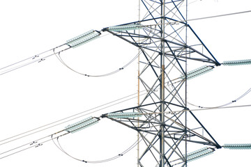 A steel lattice electricity pylon stands against an overcast sky, its complex geometric structure and insulators symbolizing the backbone of industrial energy distribution.