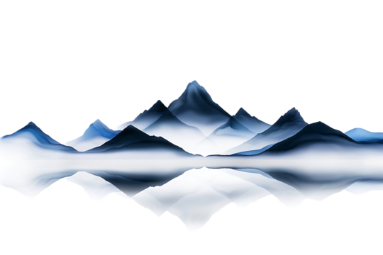 Serene watercolor mountains reflected in tranquil water create a peaceful, atmospheric landscape perfect for meditation and wellness themes