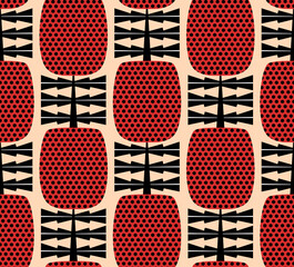 modern abstract geometric australian bottlebrush plant flowers in red  black beige seamless pattern, vector illustration repeat design print