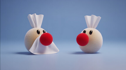 Unwell emoji showing sickness, closed eyes, tissue in hand, isolated on white background