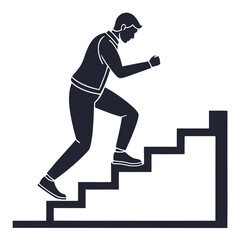 Man climbing stairs silhouette on white background
