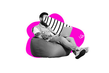Composite artwork collage image picture of guy use laptop hypnosis isolated on creative background