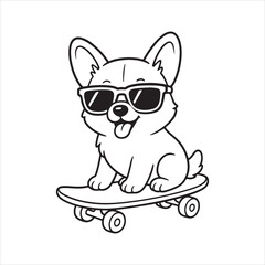 Cool corgi dog riding a skateboard wearing sunglasses
