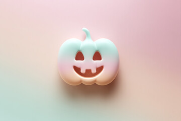 A charming, pastel-colored pumpkin with a cheerful face set against a gradient background, perfect for a gentle Halloween celebration.