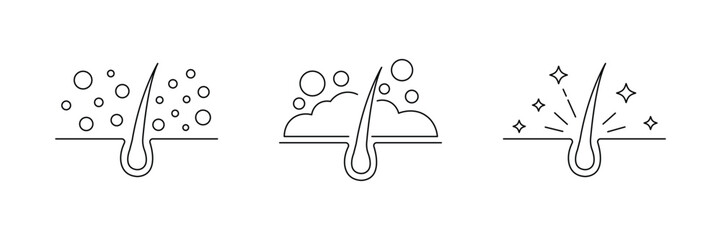 hair care icon set. dandruff, scalp, shiny line icon. vector illustration . cosmetic product badge label set. 