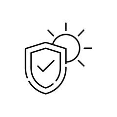 shield protecting from sun rays line icon. uv protection line icon. vector illustration 