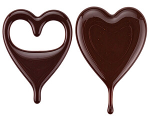 Obraz premium Two chocolate hearts, one solid, one with an empty center, against a black backdrop