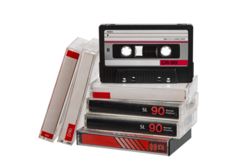 Stack of vintage music cassette tapes.