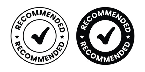Recommended badge stamp for quality product. recommended badge with check mark symbol. quality product sign, label, sticker, stamp. vector illustration 