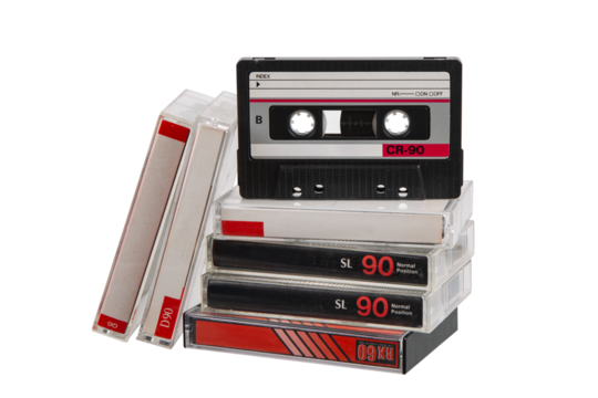 Stack of vintage music cassette tapes.