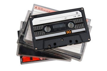 Obraz premium Pile of classic 90-minute audio cassettes.