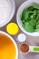 Close-up of ingredients making homemade mint cookies