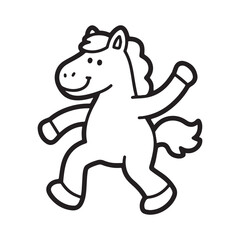 Happy Dancing Horse Performing Two-Step in Fun Simple Line Art Design.