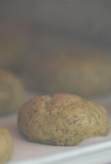 Close-up of homemade mint cookies in the oven